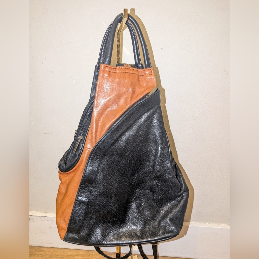 vintage Black and Brown Leather Sling/Backpack